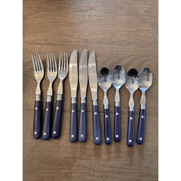 WF Washington Forge Mardi Gras Navy Blue Handle Flatware Taiwan Set of 11 - Picture 9 of 15